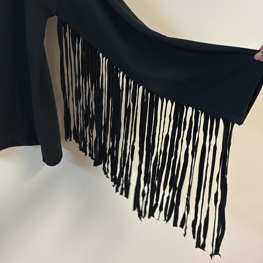 Zara Trafaluc Black Fringe Very Oversized Long Sleeve sweater Top size S - Picture 3 of 3